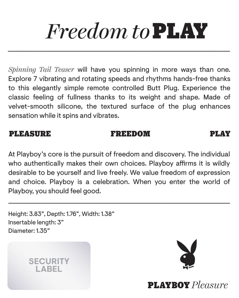"Playboy Pleasure - Spinning Tail Teaser - Butt Plug - Deep Teal PB-RS-2321-2"