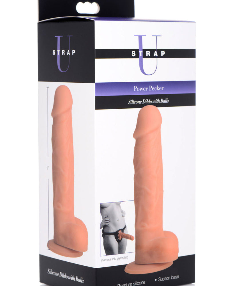 Power Pecker 7 Inch Silicone Dildo with Balls - Flesh
