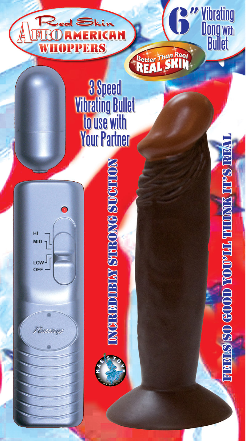 "Afro American Whoppers 6 Inch Vibrating Dong With Bullet - Brown NW2234-2"