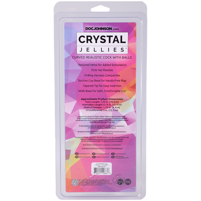 Crystal Jellies - Curved Realistic Cock With Balls - 7 Inch Purple