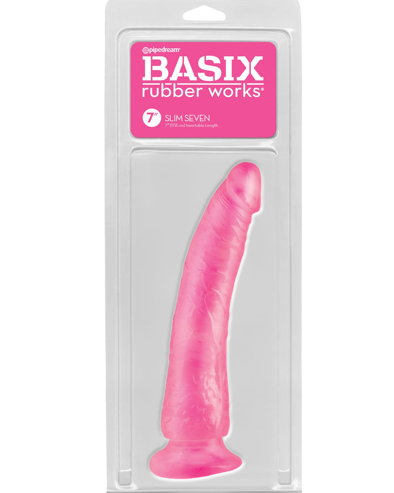 Basix Rubber Works - Slim 7 Inch With Suction Cup - Pink