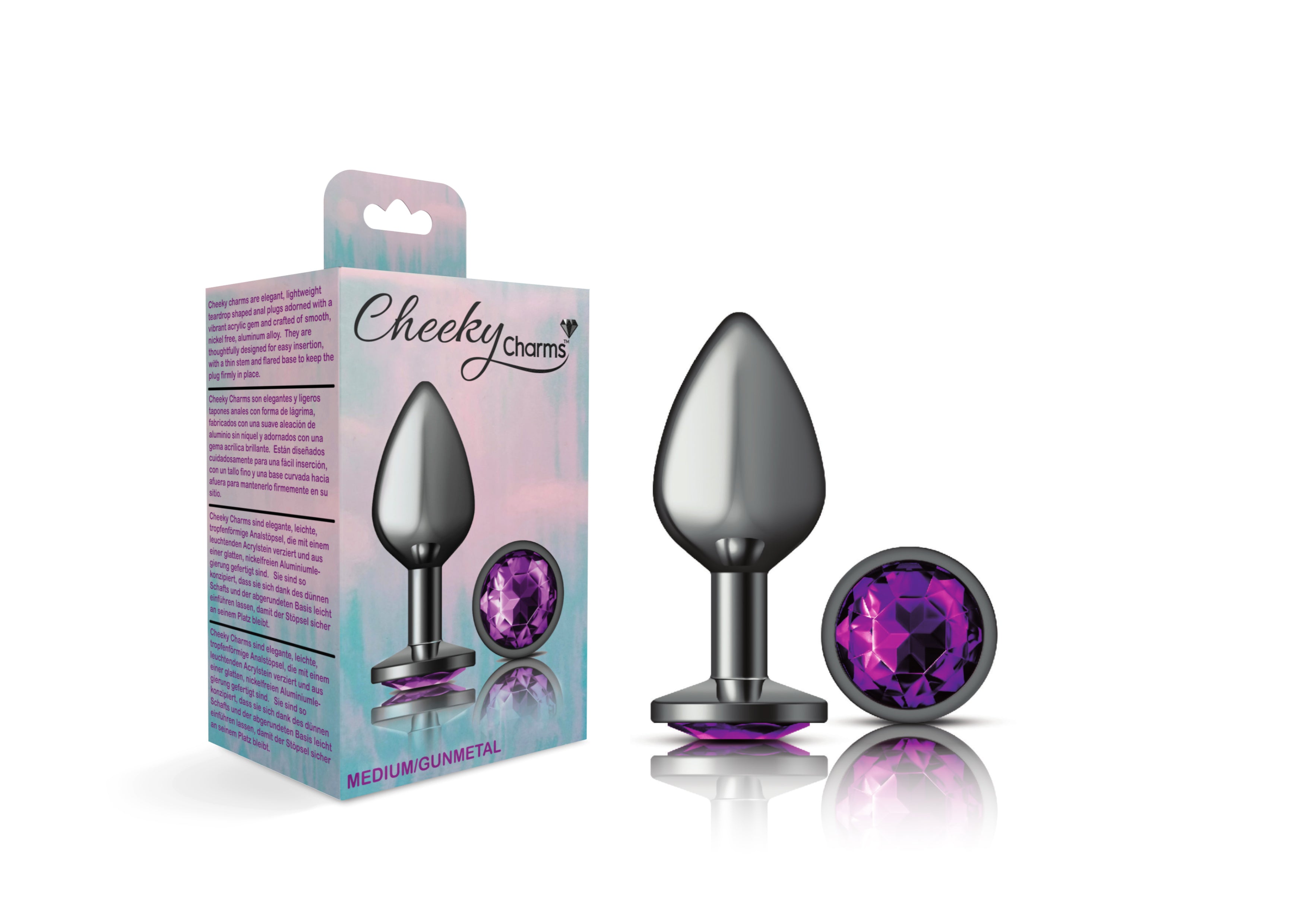 "Cheeky Charms-Gunmetal Metal Butt Plug- Round-Deep Purple-Medium VB-CC9124"