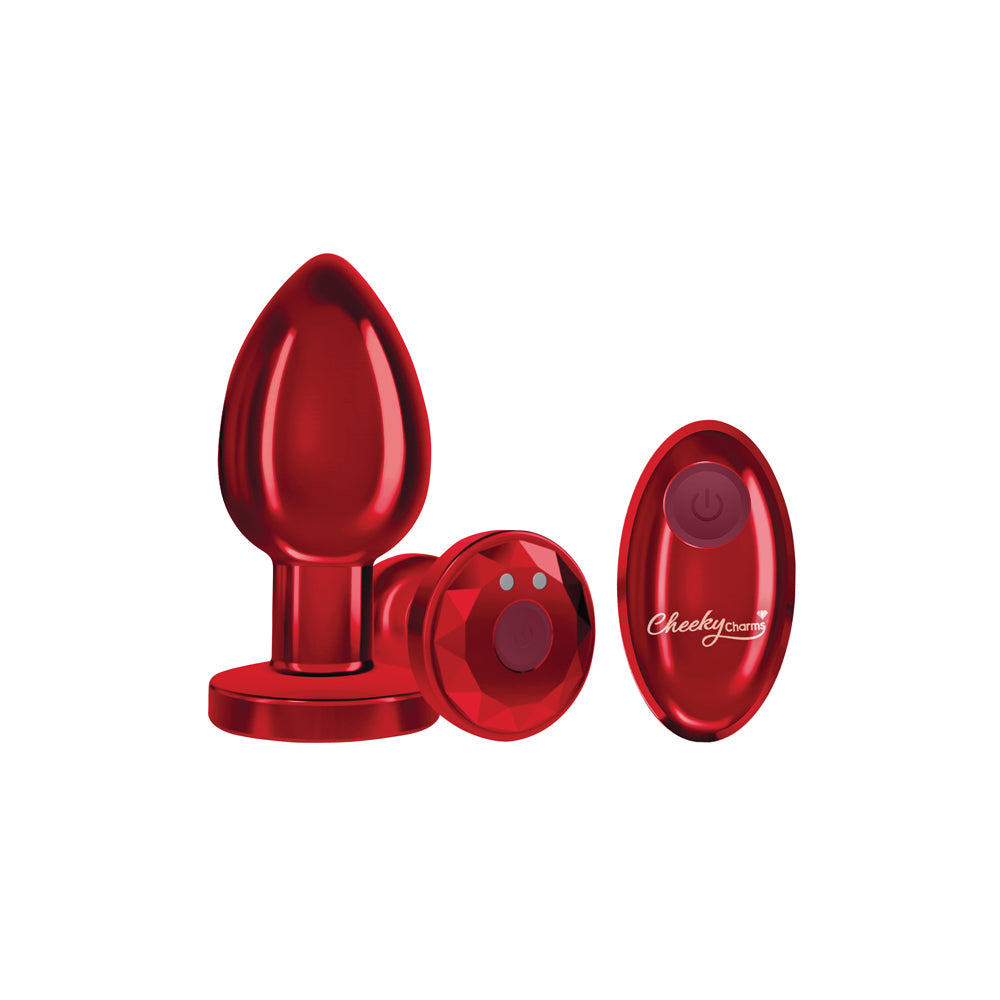 "Cheeky Charms - Rechargeable Vibrating Metal Butt Plug With Remote Control - Red - Large VB-CC9153"