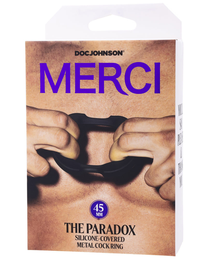 Merci - the Paradox - Silicone Covered Metal Cock Ring - 45mm - Black