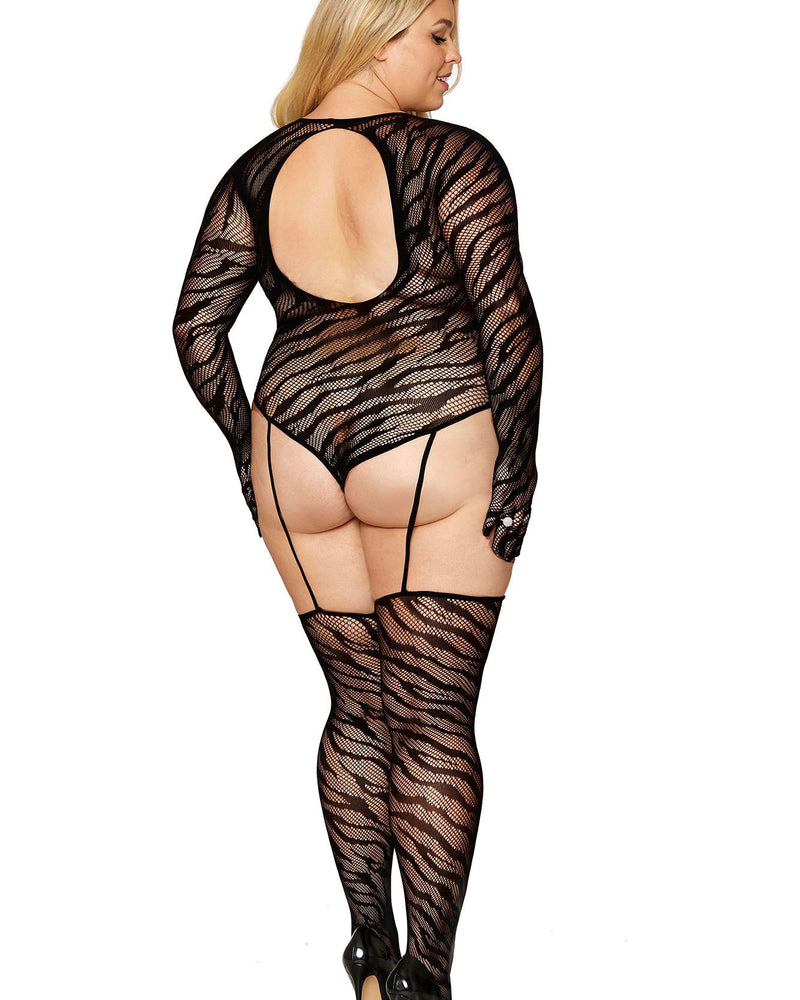 "Teddy Bodystocking With Fingered Gloves - Queen Size - Black DG-0420BLKQ"
