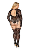 "Teddy Bodystocking With Fingered Gloves - Queen Size - Black DG-0420BLKQ"