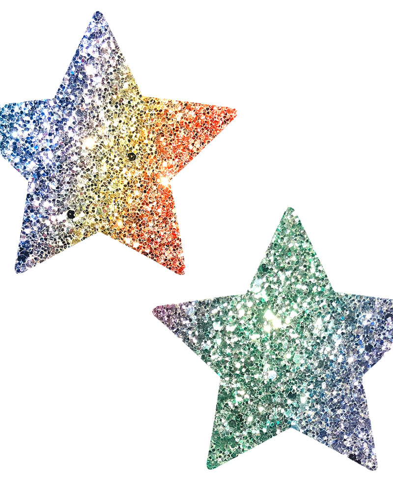 "Super Sparkle Rock Kandi Chunky Rainbow Glitter Starry Nights Nipztix Pasties NN-SSR-STR-NS"