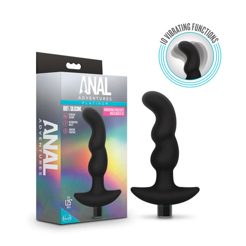 "Anal Adventures- Platinum - Silicone Vibrating Prostate Massager 03- Black BL-11635"