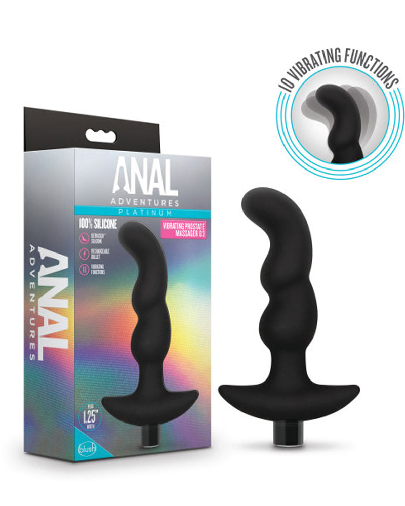 "Anal Adventures- Platinum - Silicone Vibrating Prostate Massager 03- Black BL-11635"