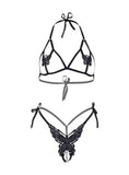 Butterfly Bra and Panty Set - One Size - Black