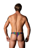 Pack and Play Thong with Front Condom Pouch - S/m - Rainbow