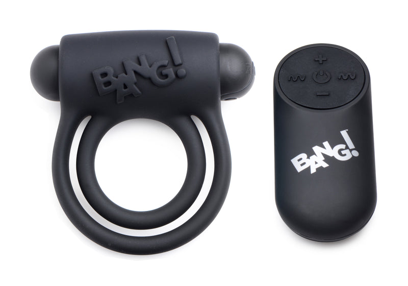 "Bang - Silicone Cock Ring and Bullet With Remote Control - Black BNG-AG572-BLK"