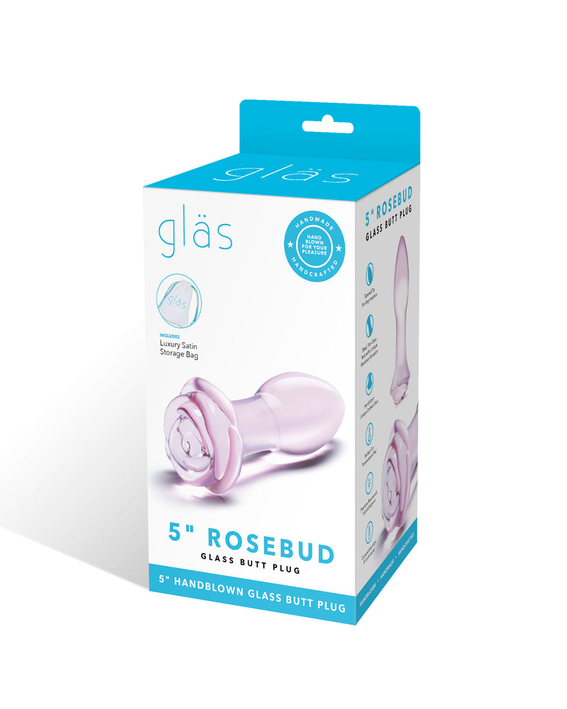 "5 Inch Rosebud Glass Butt Plug - Pink GLAS-157"