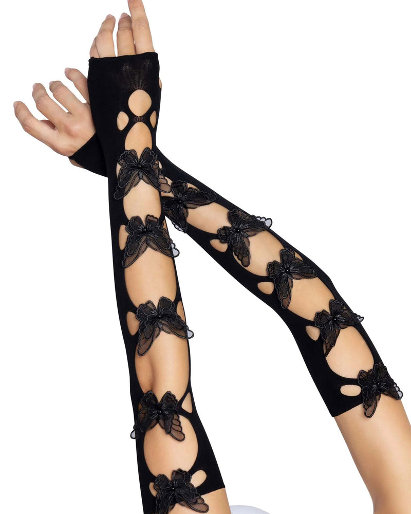 Butterfly Cut Out Arm Warmers - One Size - Black
