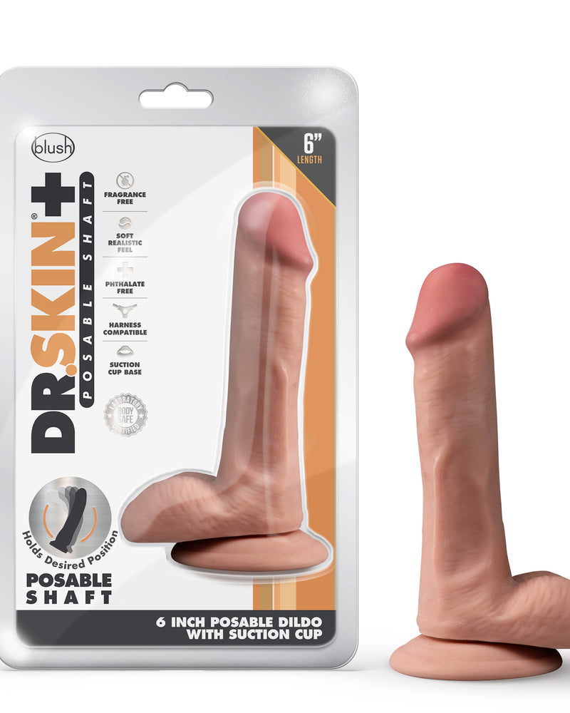 Dr. Skin Plus - 6 Inch Posable Dildo With Balls - Mocha