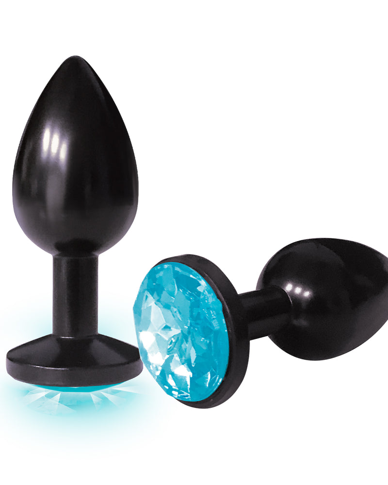 "The 9's the Silver Starter Anodized Bejeweled Stainless Steel Plug - Aqua ICB2614-2"