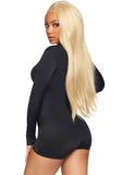 "Zipper Front Long Sleeved Matte Romper - Large - Black LA-86869BLKL"