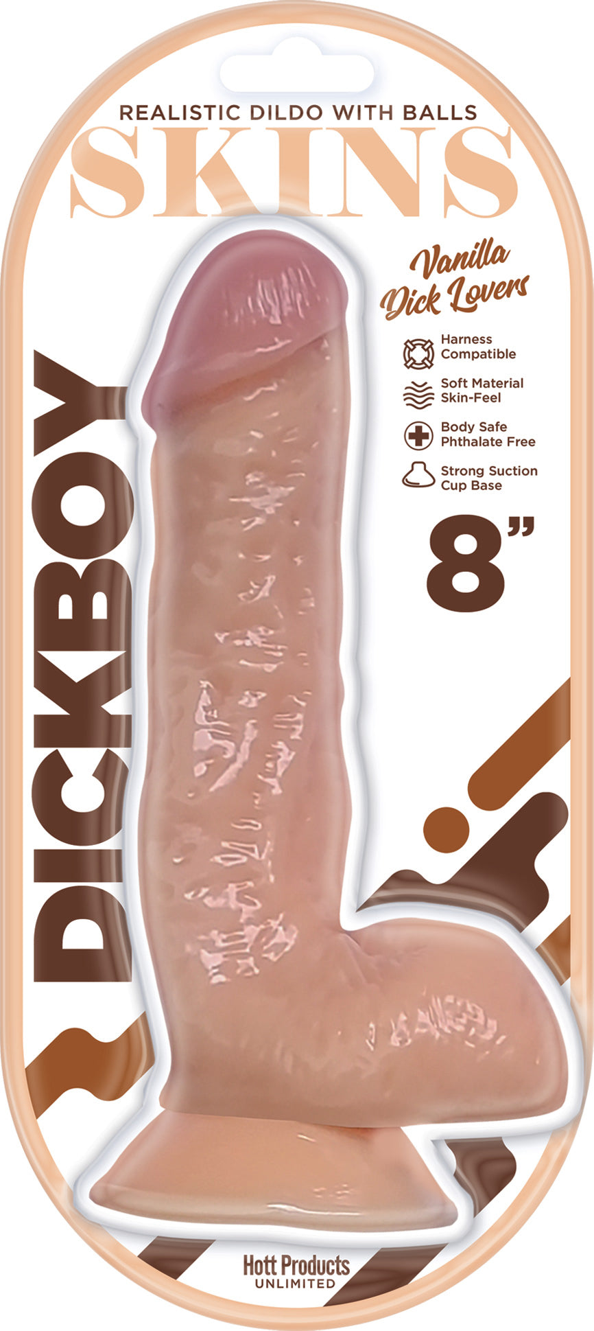 "Dickboy - Skins - Dildo With Balls - 8 Inch - Vanilla Dick Lover HP3366"