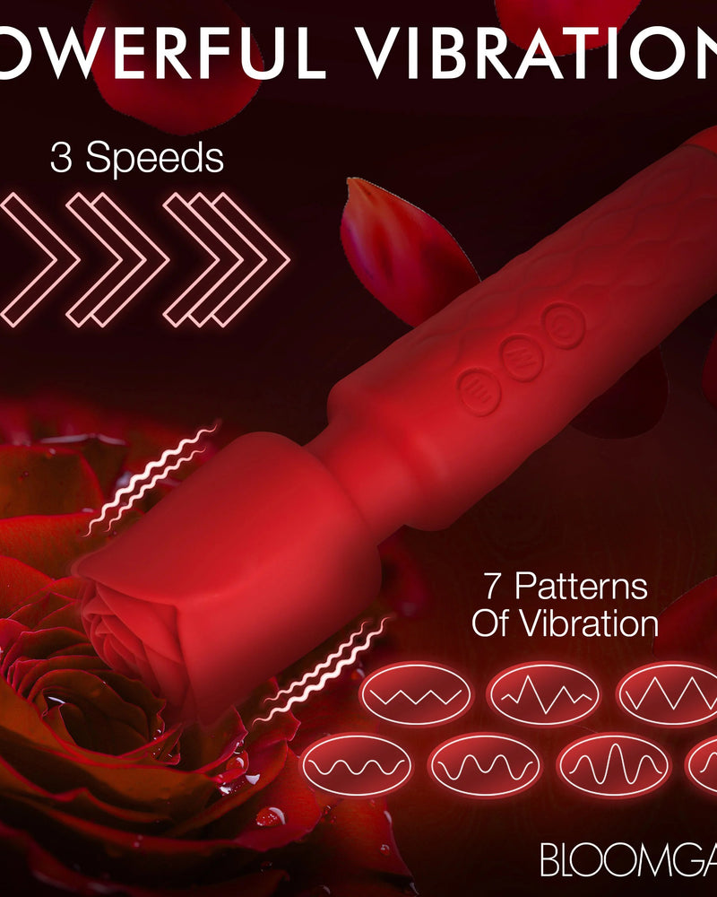 Pleasure Rose 10x Silicone Wand With Rose Attachment - Red