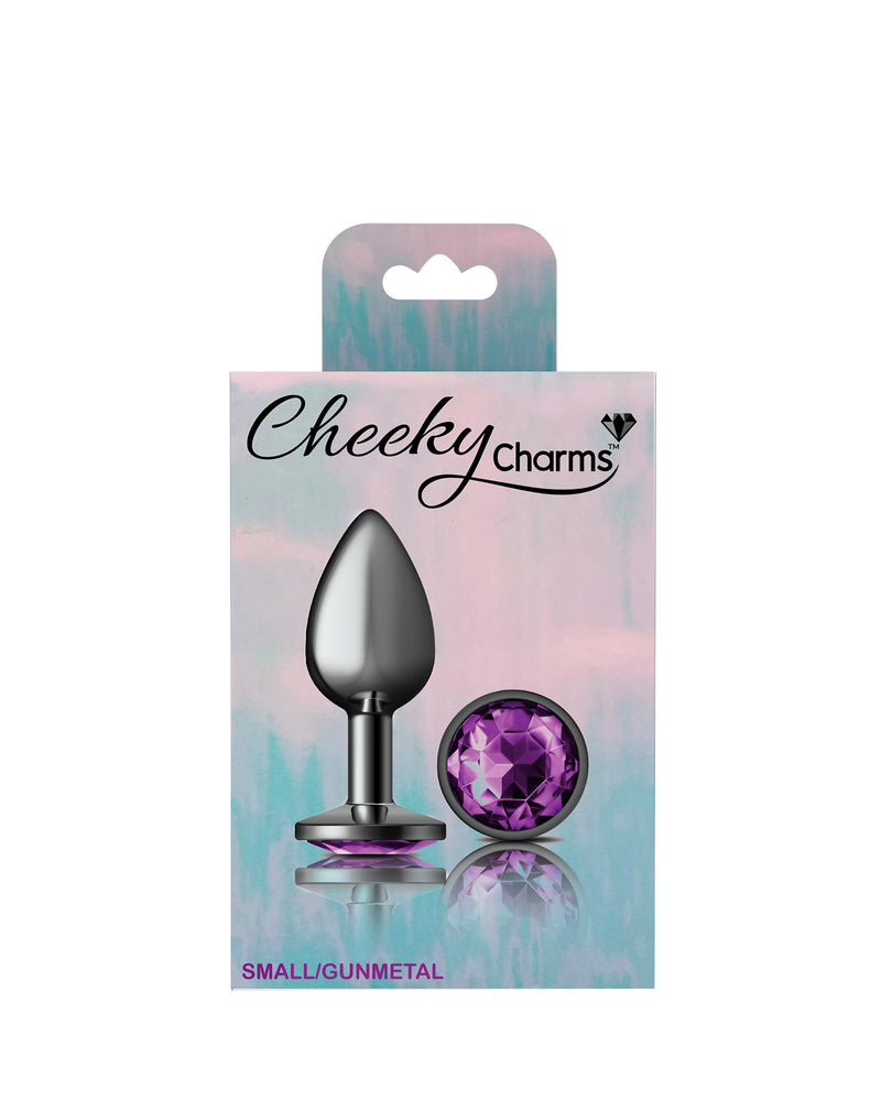 Cheeky Charms-Gunmetal Metal Butt Plug- Round-Deep Purple-Small