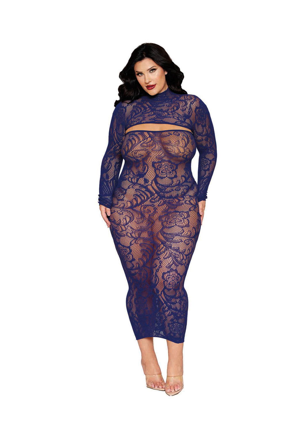 "Bodystocking Gown and Shrug Dmnd - Queen - Eclipse DG-0525XBLQS"