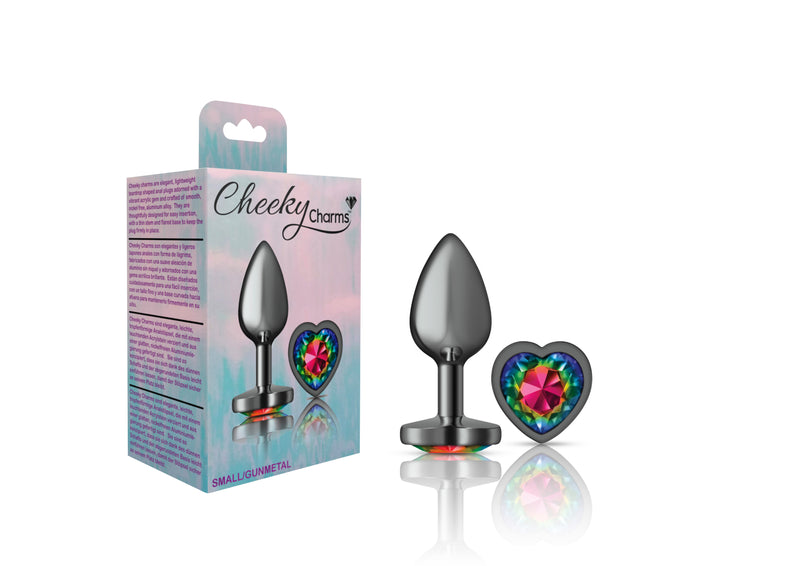 "Cheeky Charms-Gunmetal Metal Butt Plug- Heart-Rainbow-Small VB-CC9132"