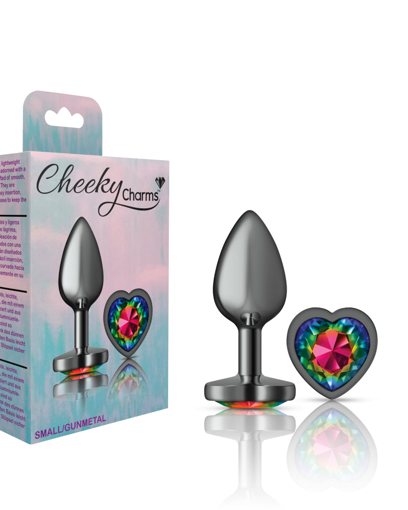 "Cheeky Charms-Gunmetal Metal Butt Plug- Heart-Rainbow-Small VB-CC9132"