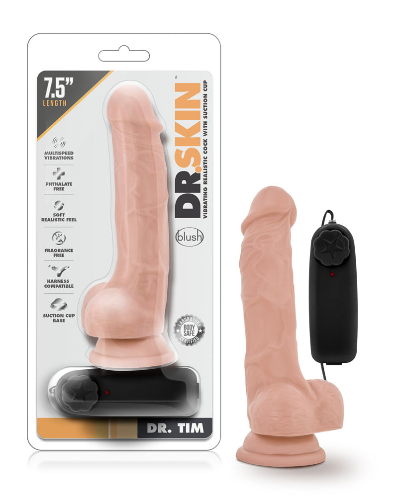 "Dr. Skin - Dr. Tim - 7.5 Inch Vibrating Cock With Suction Cup - Vanilla BL-13723"