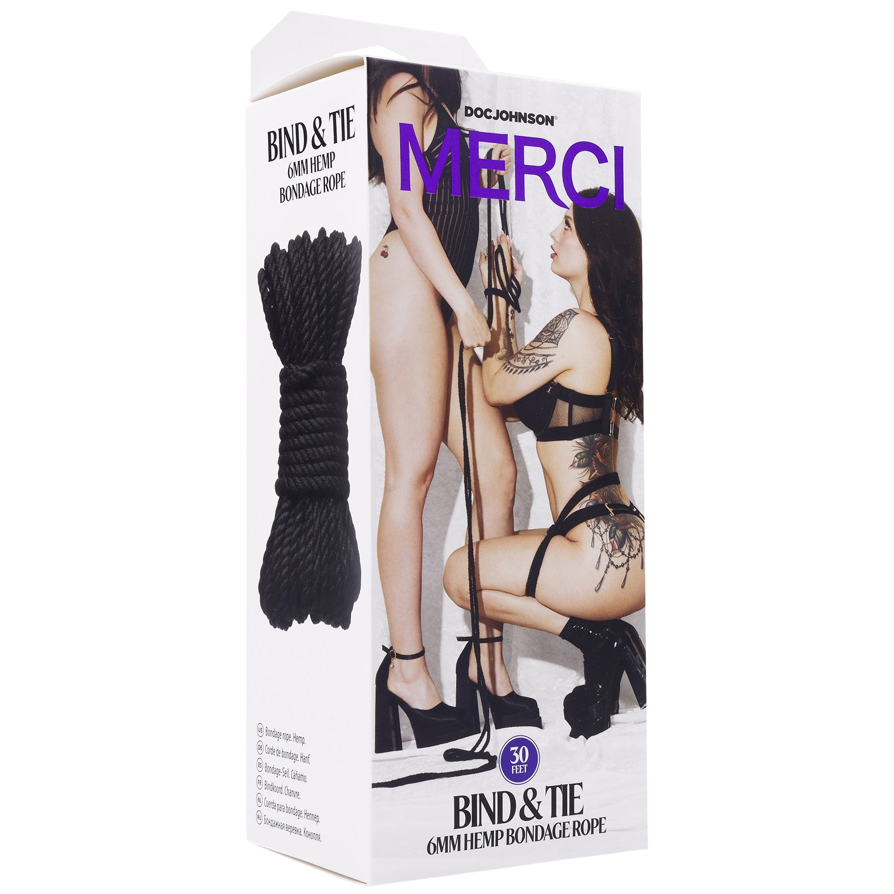 "Merci - Bind and Tie - 6mm Hemp Bondage Rope - 30 Feet - Black DJ2404-38-BX"