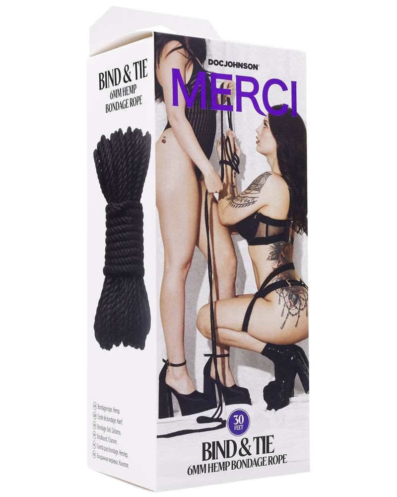"Merci - Bind and Tie - 6mm Hemp Bondage Rope - 30 Feet - Black DJ2404-38-BX"