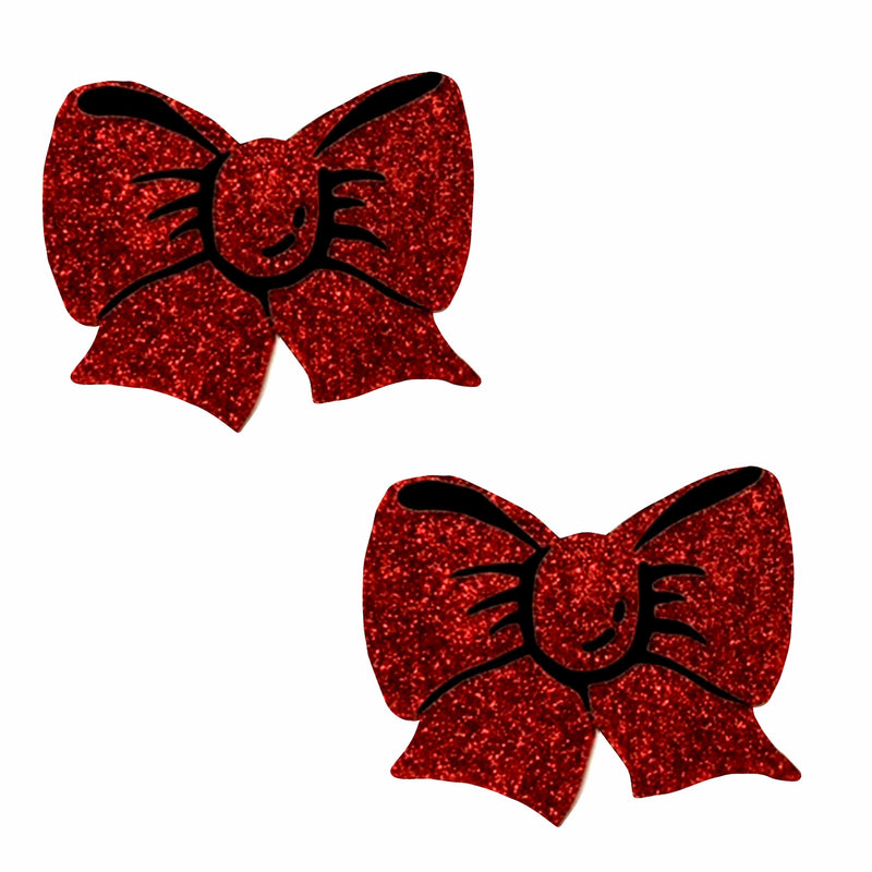 "Ravish Me Red Glitter Bow Nipple Cover Pasties NN-RMR-BOW-NS"