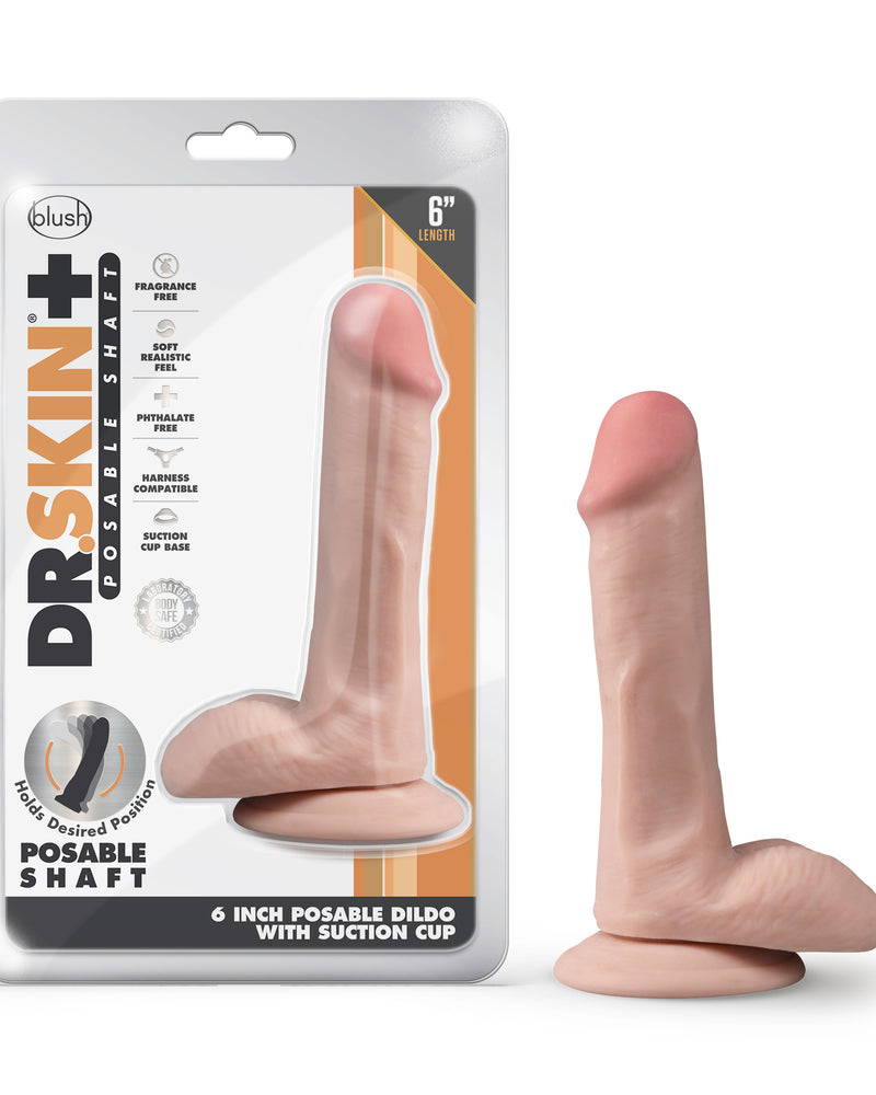 "Dr. Skin Plus - 6 Inch Posable Dildo With Balls - Vanilla BL-14903"
