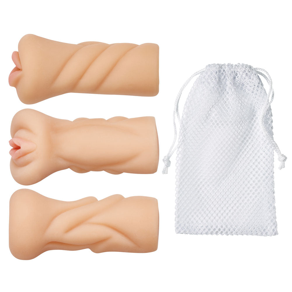 "Trio Stroker Pussy Ass Mouth Masturbator Kit - Flesh WTC410"