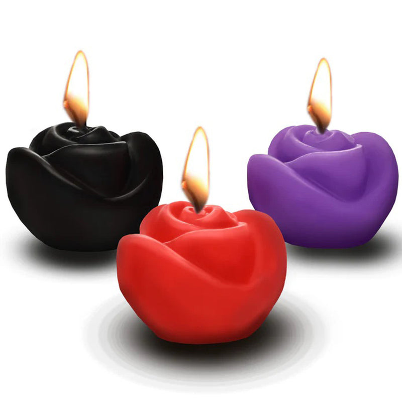 "Fire Garden 3pc Rose Candle Set - Black, Purple, Red MS-AH229"