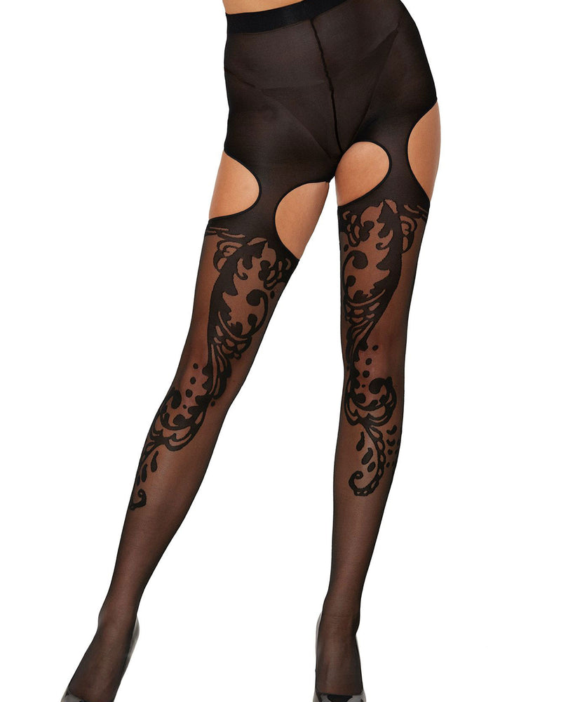 Patterned Garter Hose - One Size - Black