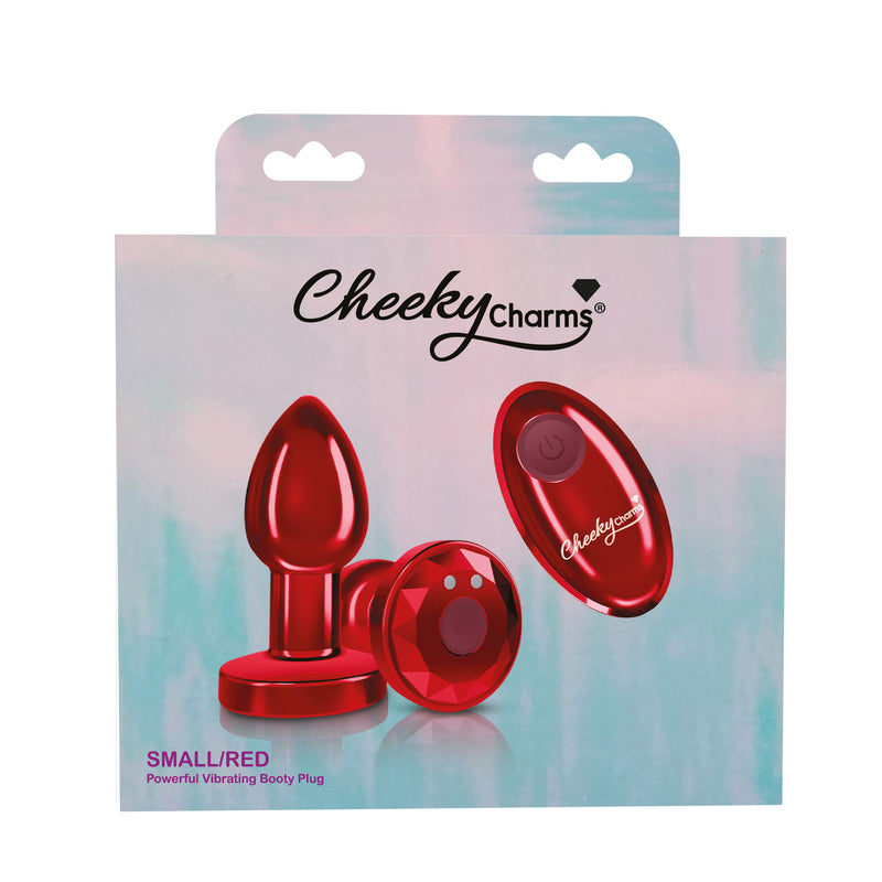 "Cheeky Charms - Rechargeable Vibrating Metal Butt Plug With Remote Control - Red - Small VB-CC9142"