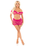 "Magenta 2pc Bow Net Ruffle Bra Top and - and Mini Skirt - Os LA-81671MGTAOS"