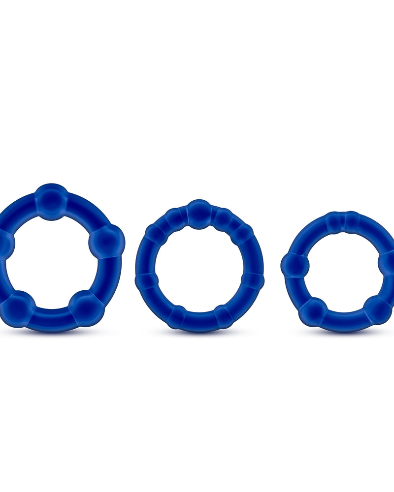 "Stay Hard - Beaded Cock Rings - 3 Pack - Blue BL-00013"