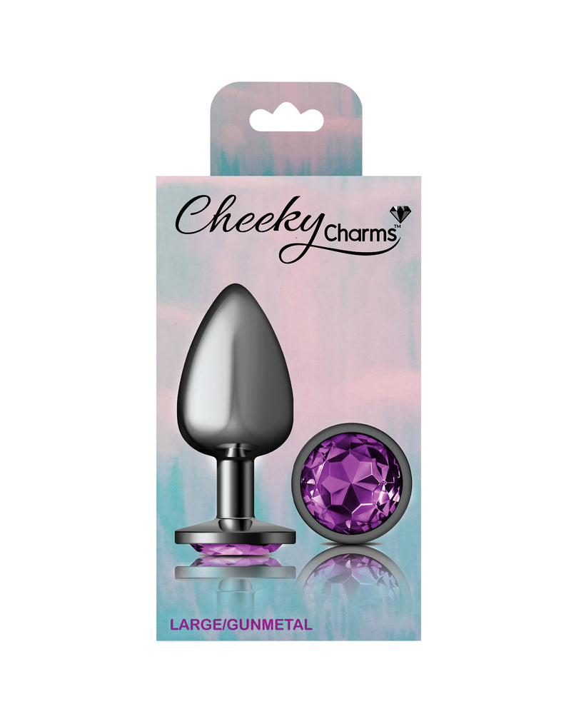 Cheeky Charms-Gunmetal Metal Butt Plug- Round-Deep Purple-Large