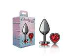 "Cheeky Charms-Gunmetal Metal Butt Plug- Heart-Dark Red-Medium VB-CC9136"