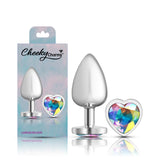 Cheeky Charms-Silver Metal Butt Plug- Heart-Clear-Large