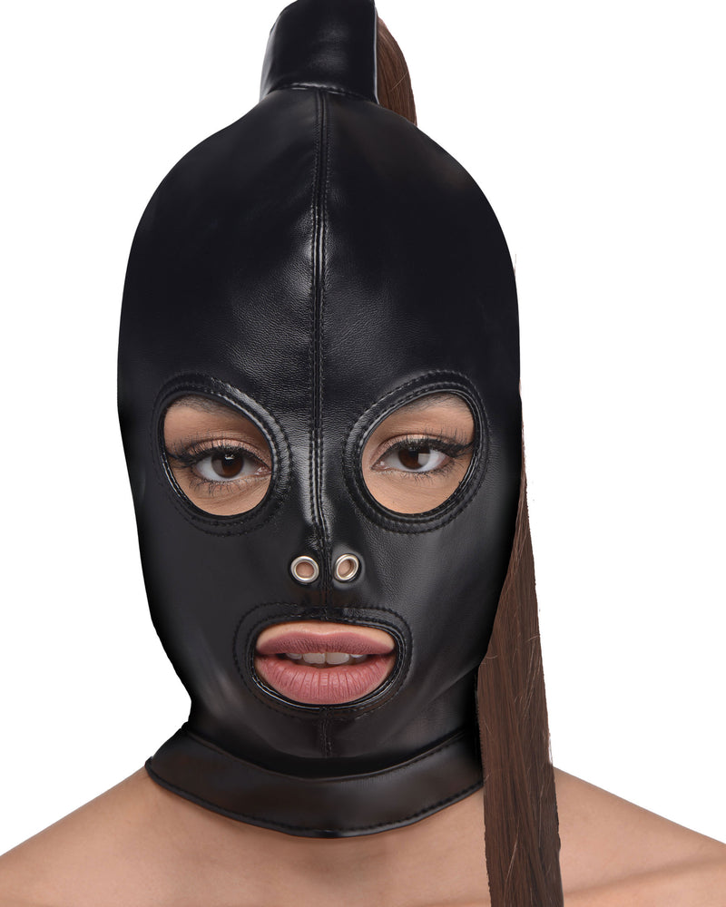 Ponytail Bondage Hood - Black