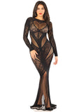 "Black Lace and Net Body Con Gown - With Heart Keyhole Detail - Os LA-86005BLKOS"