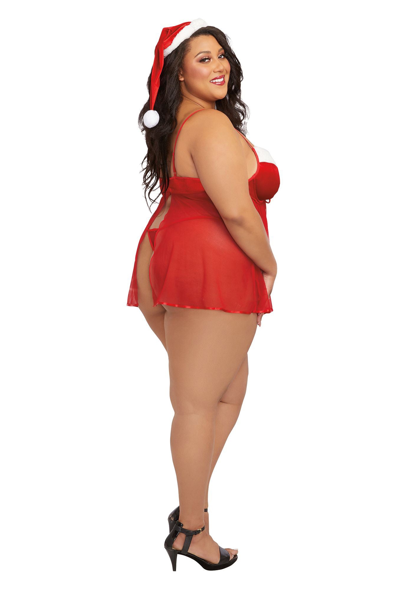 "Santa Babydoll, Thong and Hat - 3x - Lipstick Red DG-12117LRD3X"