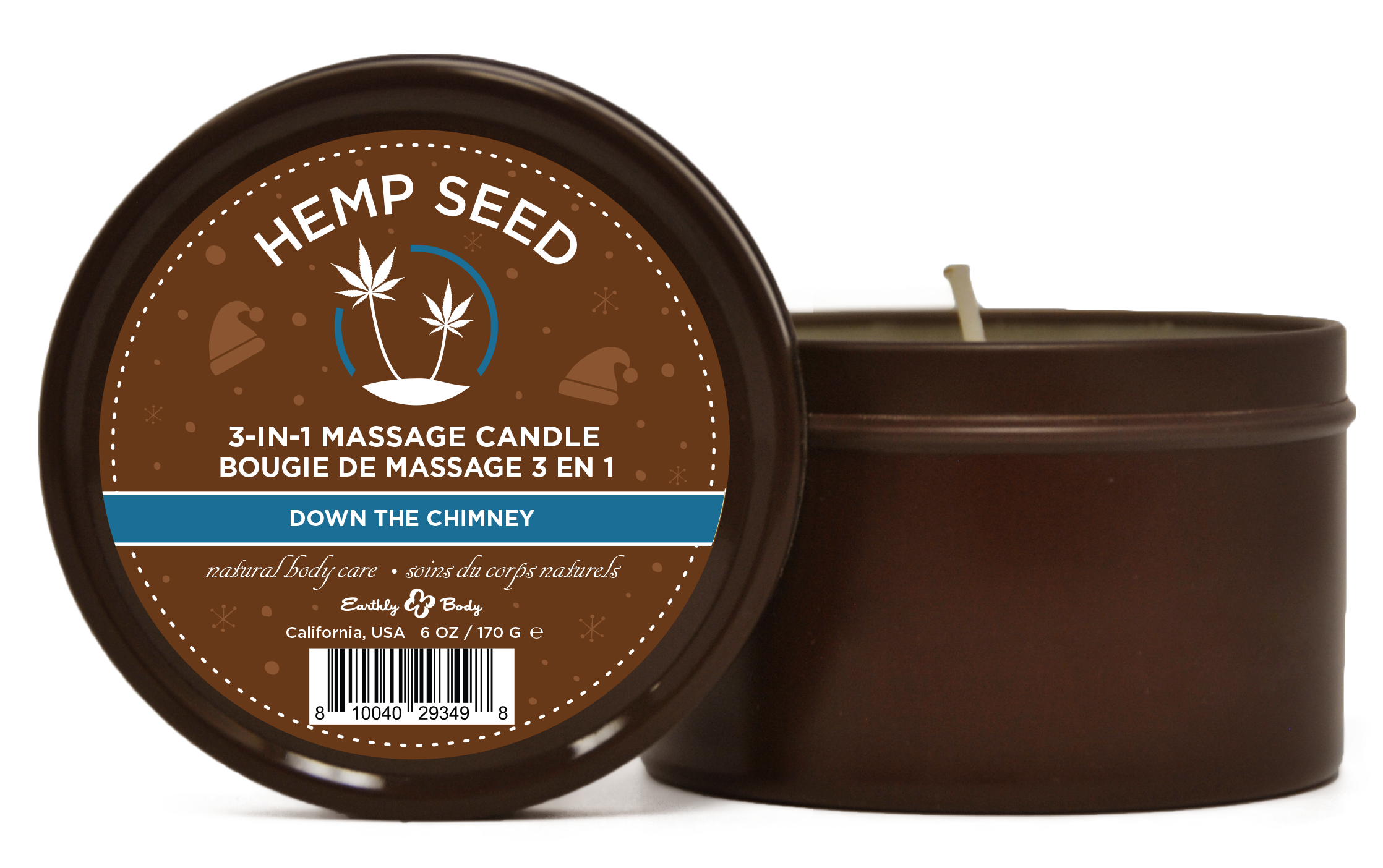 "Hemp Seed 3-in-1 Massage Candle Down the Chimney 6oz/ 170 G EB-HSCH021B"