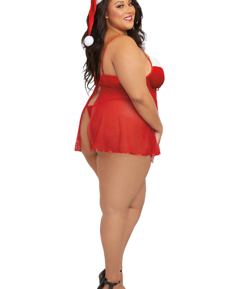 "Santa Babydoll, Thong and Hat - 2x - Lipstick Red DG-12117LRD2X"
