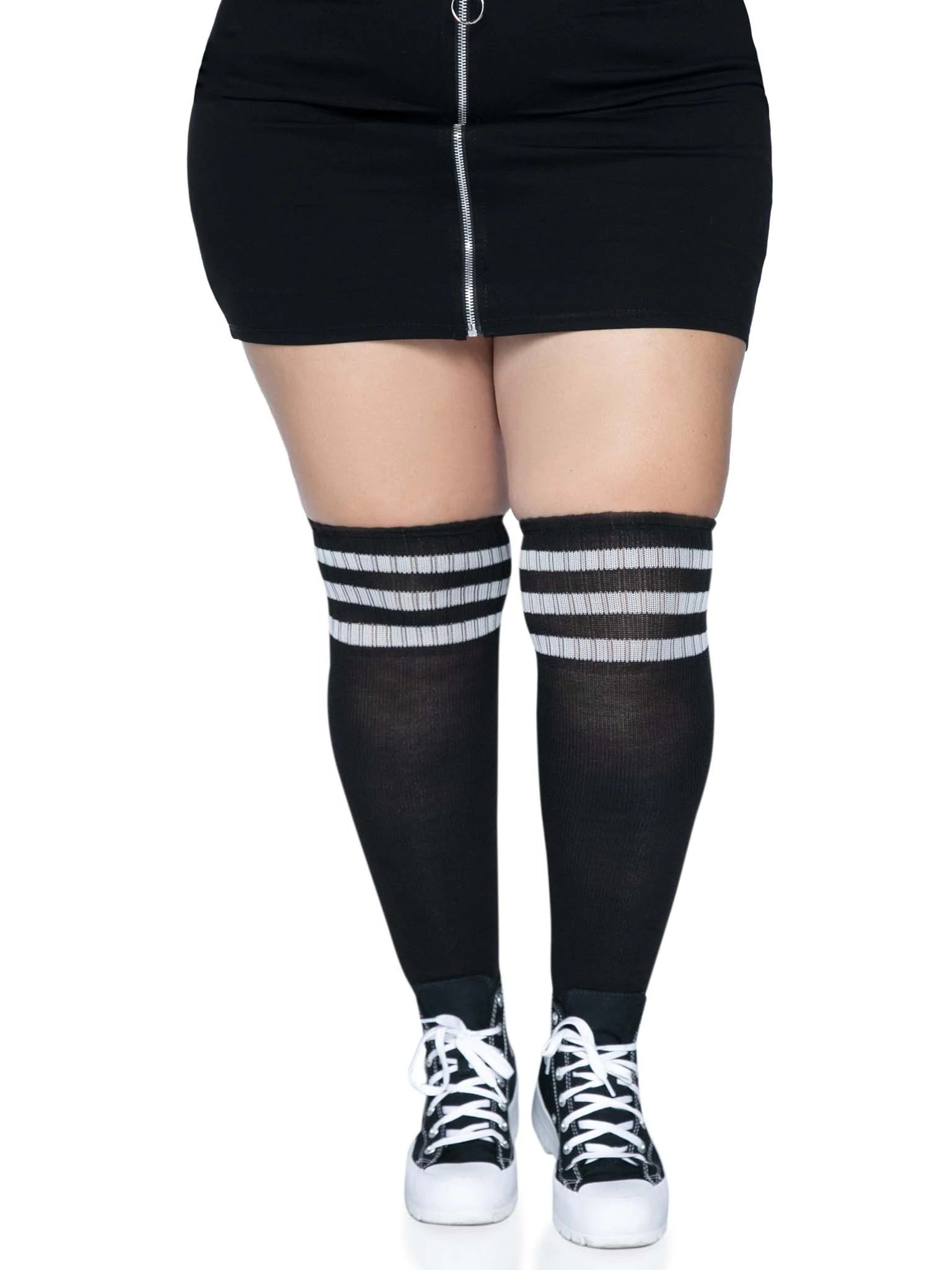 "Over the Knee Athletic Socks -1x/2x - Black/white LA-5627XBLKWHT"