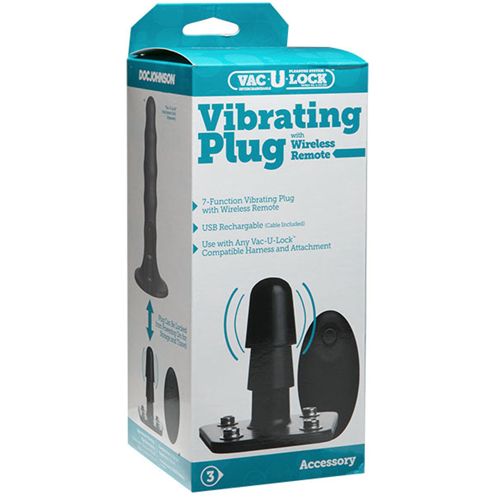 "Vac-U-Lock - Vibrating Plug With Snaps & Wireless Remote - Black DJ1010-50-BX"