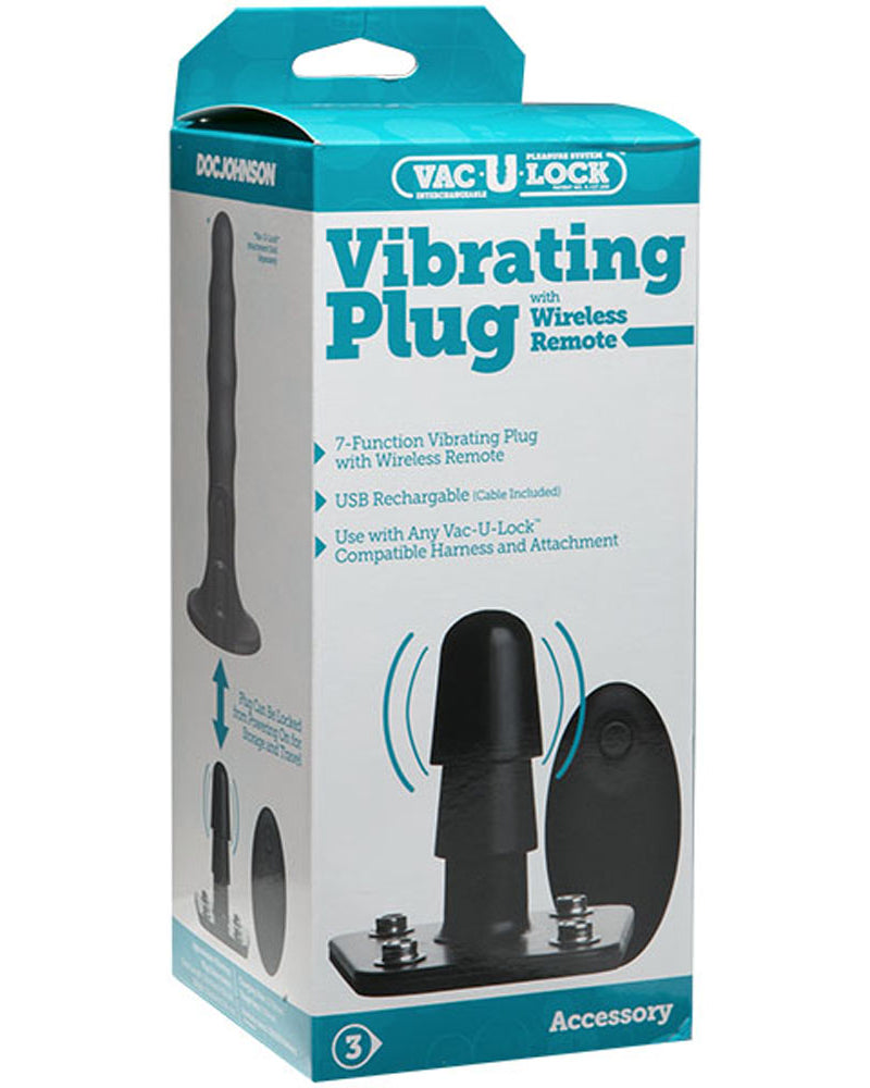"Vac-U-Lock - Vibrating Plug With Snaps & Wireless Remote - Black DJ1010-50-BX"