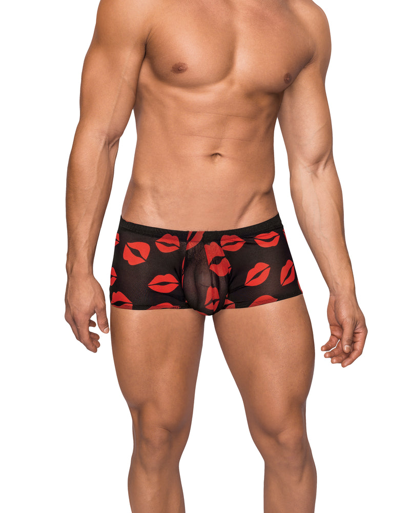 "Kiss Me - Mini Short - Small - Sheer Lips Black MP-145232BKS"